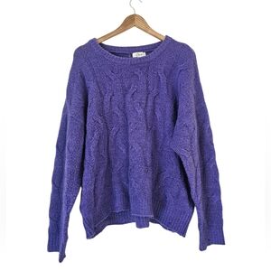 Elan Cable Knit Distressed Pullover Sweater Violet Purple Contemporary Size XL